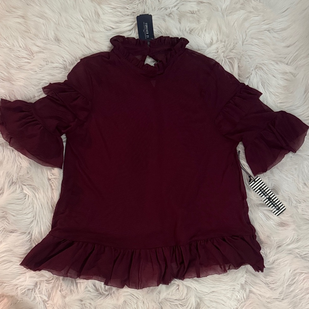 Forever 21 Ruffle Mesh Sheer Top